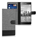 kwmobile Wallet case canvas cover for Sony Xperia Z5 Premium - Flip case with card slot and stand in grey black