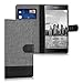 kwmobile Wallet Case for Sony Xperia Z5 Premium - Fabric and PU Leather Flip Cover with Card Slots and Stand - Grey Black