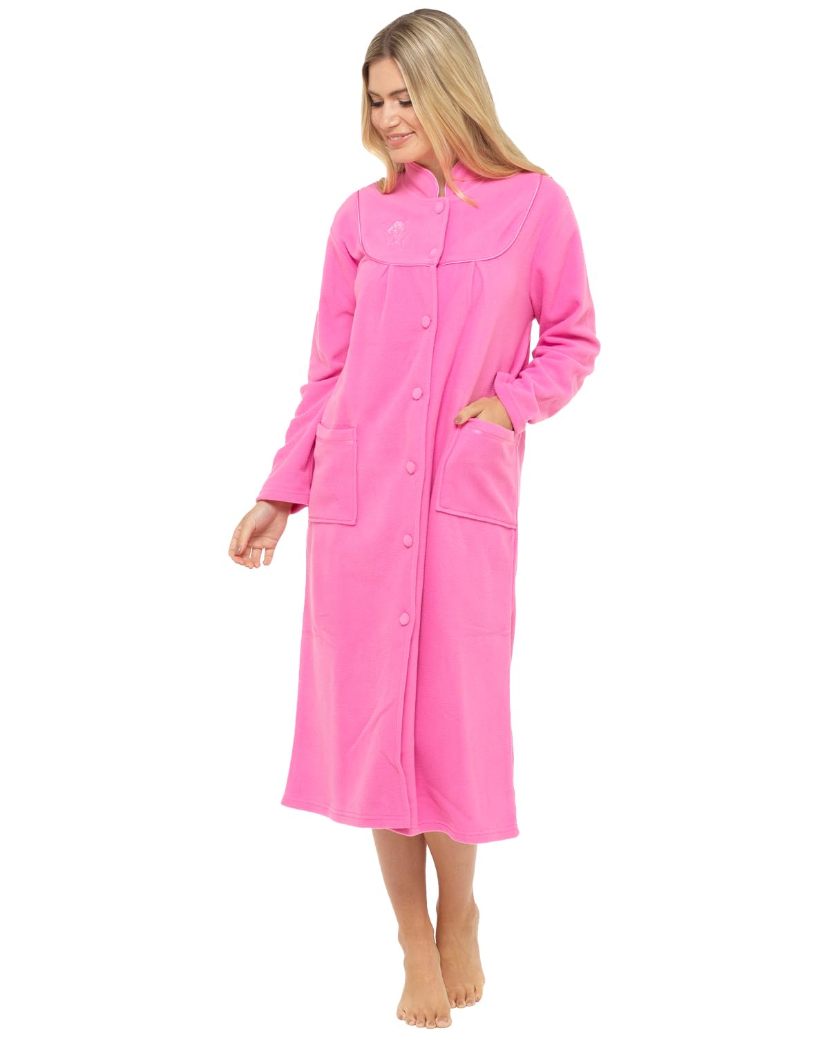 undercover lingerie Ladies Button Front Soft Fleece Dressing Gown 4073 18/20,Pink