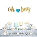 Fecedy Gold Glittery OH BOY Banner with Heart for Baby shower