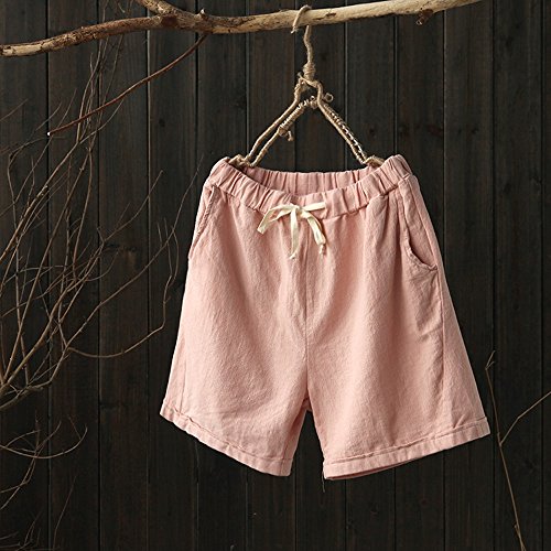 Women Short Pants, JOYFEEL â¤ï¸ Ladies Cotton Linen Casual Elastic Waist Pants Drawstring Solid Summer Walking Shorts Pink
