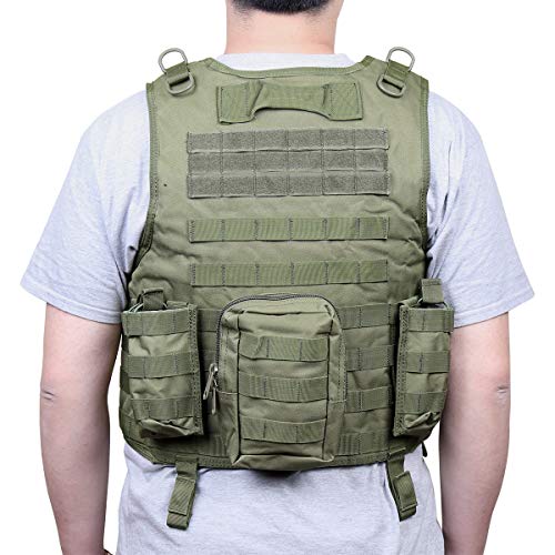 Goetland 900D Polyester Tactical Vest Airsoft Paintball Combat Training Outdoor CS Game Adjustable S-XXL, Army Green