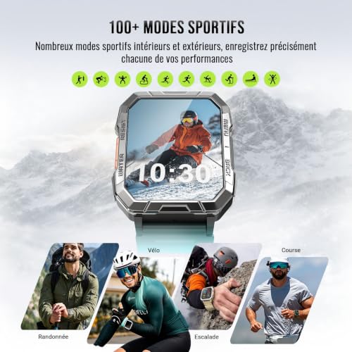 Blackview Men's Military Smart Watch, SOS LED Torch & Compass, 100J Battery Life 960mAh, Bluetooth Calling, Pedometer, 24h Health Tracking, 120+ Sports Modes, IP68, Shockproof, iOS & Android