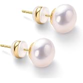 Rioleaf Pearl Stud Earrings for Women | S925 Sterling Silver Posts, Hypoallergenic Lightweight Classic Elegant Simulated Pearl Jewelry Gift, 8/10/12/14mm