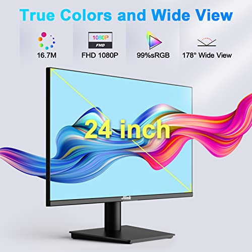 Jlink Computer Monitor, FHD 24 Inch Monitor, 1920x1080P 75Hz 5ms(GTG) 99% sRGB LCD Computer Display with HDMI VGA 3.5mm Audio, HDR Low Blue Light Anti-Glare VA Screen with Freesync, Tilt Adjustable