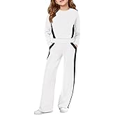 Haloumoning Girls 2 Piece Fall Outfits Color Block Sweatshirt and Elastic Wide Leg Sweatpants Clothing Sets 5-14 Years