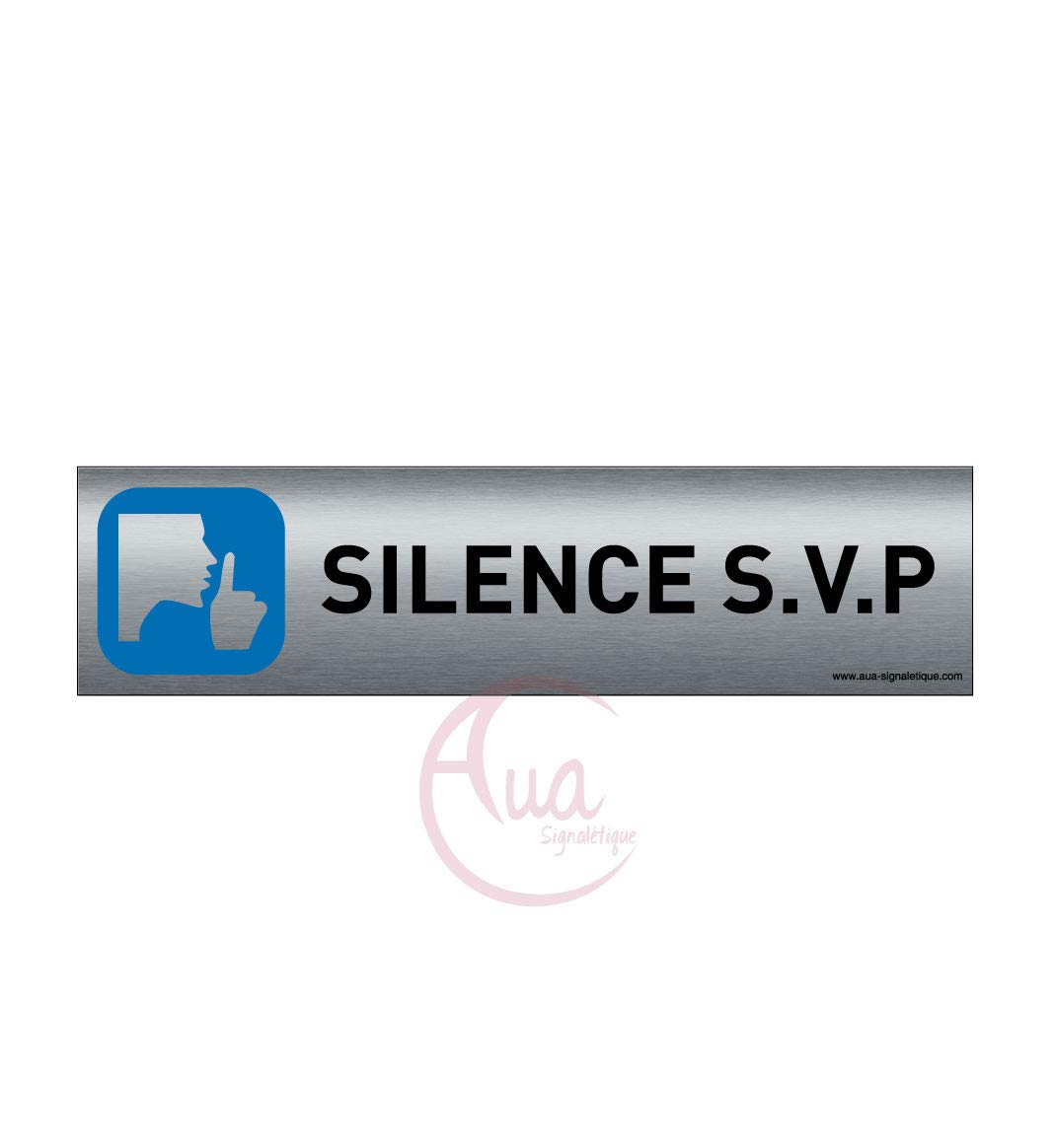 Plaque de porte aluminium brossé imprimé -Dimensions 200 x 50 mm - Double face adhésif au dos - Impression UV directement sur l'aluminium (Pas de contre collage) (silence svp)