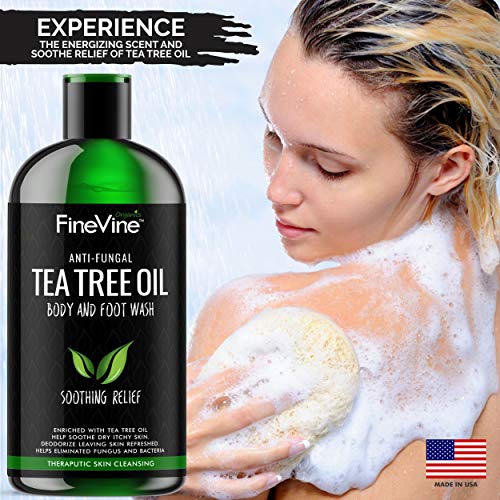 100% Natural Tea Tree Body Wash| Organic Tea Tree Oil Body Wash Made in USA| Cleansing Body Wash Fights off Jock Itch & Nail Fungus| Antifungal Body Wash Treats Athletes Foot, Ec-zema, Ring Worm, Odor