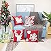 sykting Red Christmas Pillow Covers 18x18 Inch with Raised Embroidery Snowflakes Reindeer Sledge Holiday Pillow Covers for Winter Decorations Set of 4