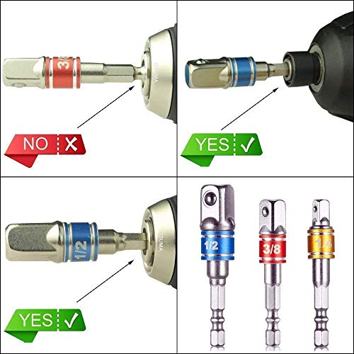 3 Pcs Cr-V1/4"3/8"1/2" Square Drive,Hex Shank Bit Square Nut Driver Set Power Drill Cordless Impact Sockets Bit Set Adapter,Socket Wrench Set Ratchet Extension,Impact Driver Bit Set - Thumbnail 5