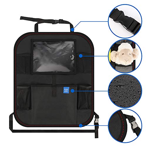 Funbliss Kick Mats Car Seat Back Protectors Back of Seat Organizers-iPad Tablet Holder,Toy Storage for Baby,Black Kick Mats,Seat Protector for Infant,Kids Travel Accessories（1pack） - Thumbnail 3