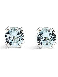 3mm Tiny Aqua Baby Blue Aquamarine Gemstone Stud Earrings in Sterling Silver - March Birthstone