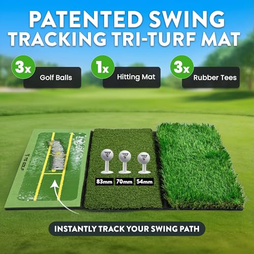 TS Golf Practice Net with Mat & Chipping Target – 3x2.1m Golf Driving Nets for Garden & Indoor Use – Complete Set with Tri-Turf Mat, 5 Balls, 3 Tees & Carry Bag for Golf Practice, chipping game
