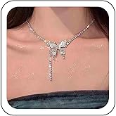 Sttiafay Vintage Rhinestone Butterfly Necklace Silver Tennis Choker Necklace Crystal Butterfly Pendant Necklace Sparkly Rhinestone Necklace Chain Jewelry for Women