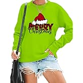 Ladicme Christmas Sweatshirts for Women Christmas Tree Graphic Merry Sweatshirt Cute Xmas Holiday Long Sleeve Pullover Blouse