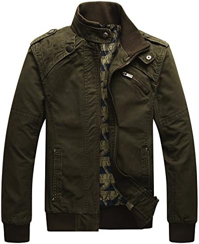 Earth Window Men's Casual Long Sleeve Full Zip Jacket with Shoulder Straps (Large,Dark Green)