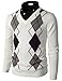 Mens Casual Slim fit V-Neck Long Sleeve Argyle Pullover Sweater