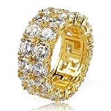 Jewelrysays Hip Hop CZ Jewelry Mens Fashion Zircon 2 Row Tennis Ring Gold Plated Dimond Ring Gifts