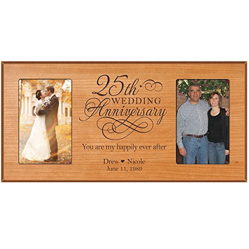 25th Anniversary Gift Personalized 25th wedding anniversary picture frame Celebrating Our 25th wedding anniversary with Couples names and anniversary dates (Cherry)