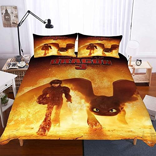 ZLQF How to train your dragon Bedding Set for Teen Boys,Duvet Cover Set 3pieces 1 Duvet Cover 2 Pillowcases (no Comforter inside),Queen
