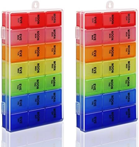 Rainbow Weekly Pill Organizer with Snap Lids| 7-day AM/PM | Detachable Compartments for Pills, Vitamin. (2pcs)
