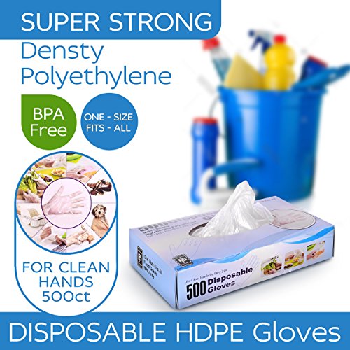 Disposable Poly Gloves, One Size Fits All, 500 ct, Great for Food Preparation, Latex Free, BPA Free