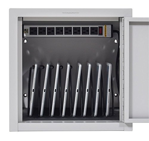 DMD Tablet Charging Box, Wall / Desk Charging Station, Multiple iPad Tablet Charging Station with Locking Security Cabinet, Stores up to 8 Mobile Devices