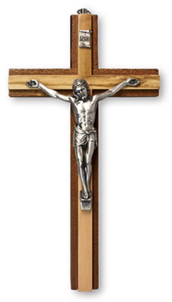 Biblegifts Crucifix 6" 15 cm Jesus on Wooden Cross Hanging Religious Christian Worship Symbol Mahogany & Olive Wood in Gift Box