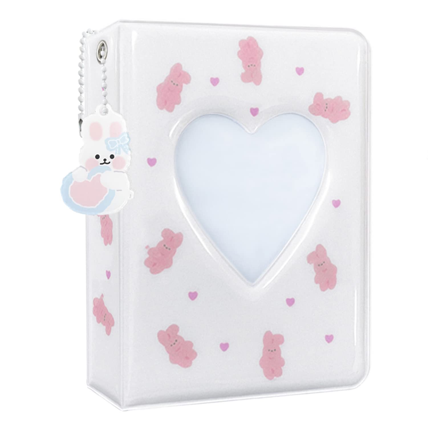 Photocard Binder 3 Inch Kpop Photocard Holder, Cute Mini Photo Album Kpop Photocard Binder Portable Kpop Binder Photocard Album with Lovely Pendant for Photocard Collection, 40 Pockets (White)