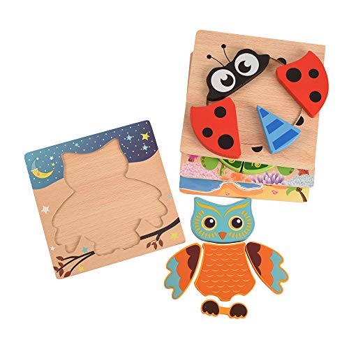 image for BOHS Pack of 4 pcs - Wooden Animals Primary Chunky Jigsaw Puzzles- Eas