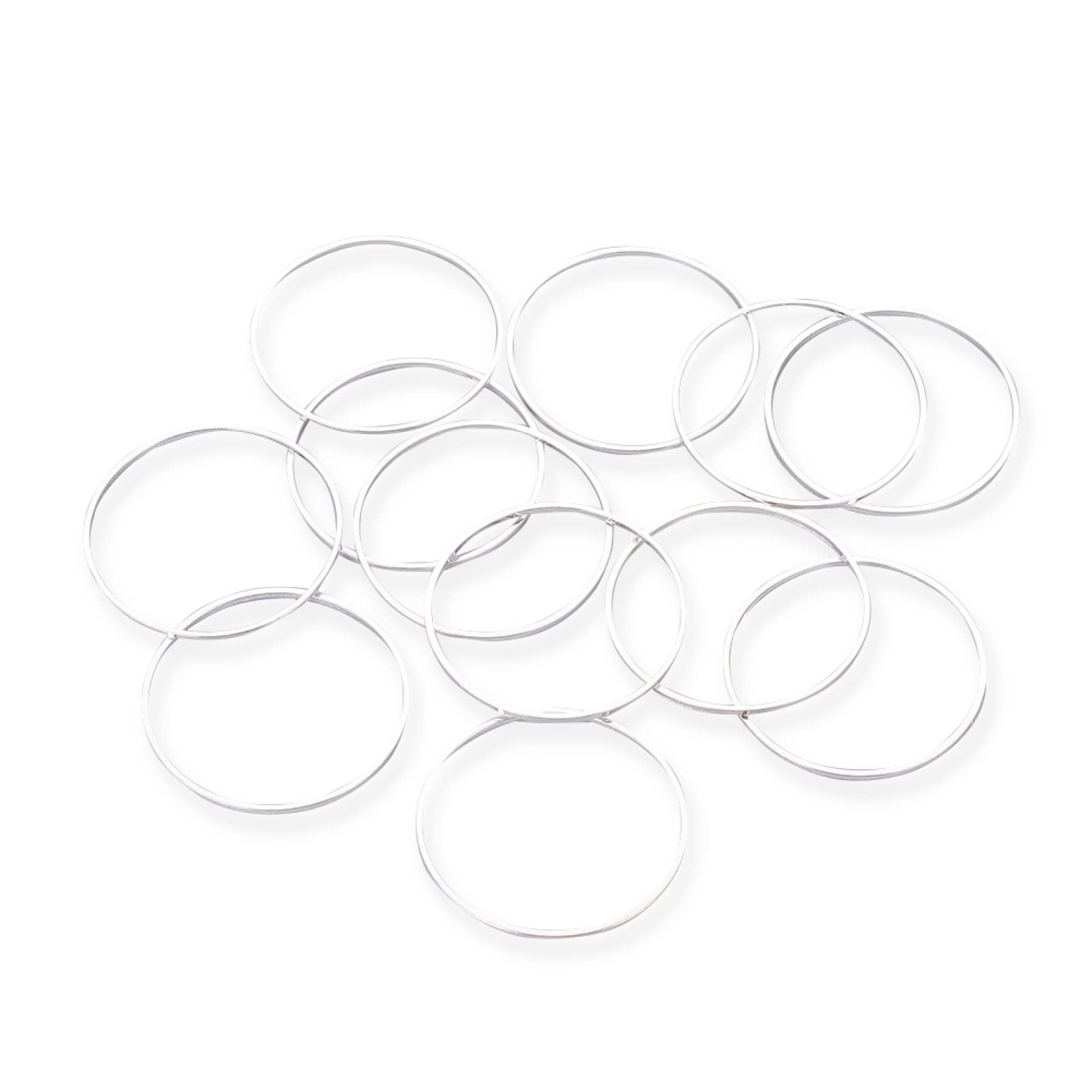 Craftdady 100Pcs Brass Circle Open Bezel Charms Connector 16mm Hollow Earring Links Findings for Necklaces Bracelets Creations (Silver)