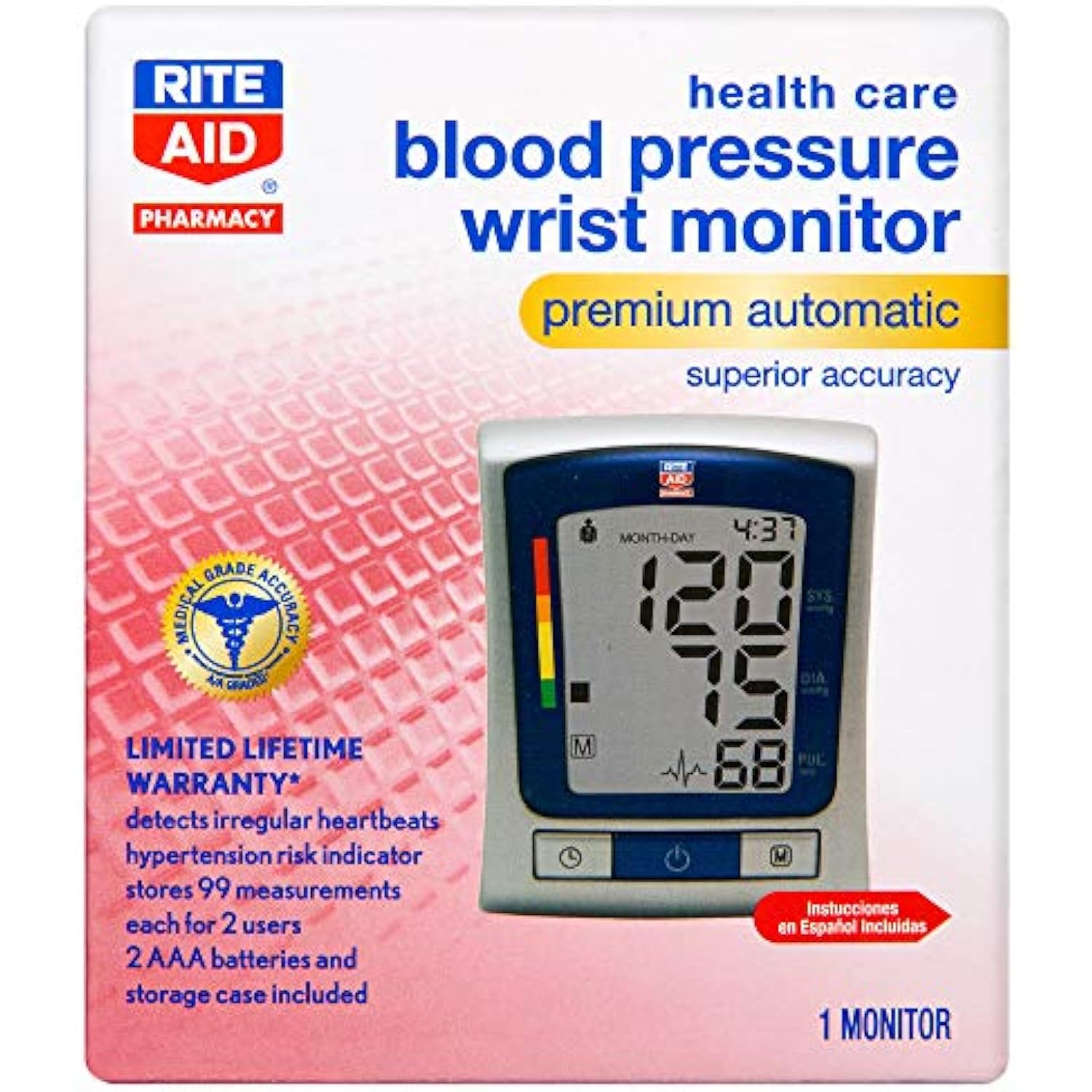 Rite Aid Premium Automatic Wrist Blood Pressure Monitor Blood