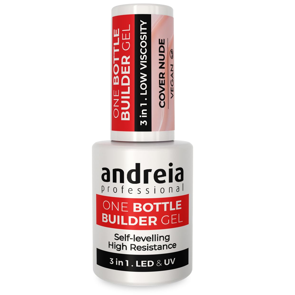 Andreia Professional Gel Builder Nail Construction - Triphasic 3 in 1 Low Viscosity - LED & UV Builder Gel in a Bottle - Nail Extension - Self Levelling High Resistance - Colour Cover Nude 14 ml