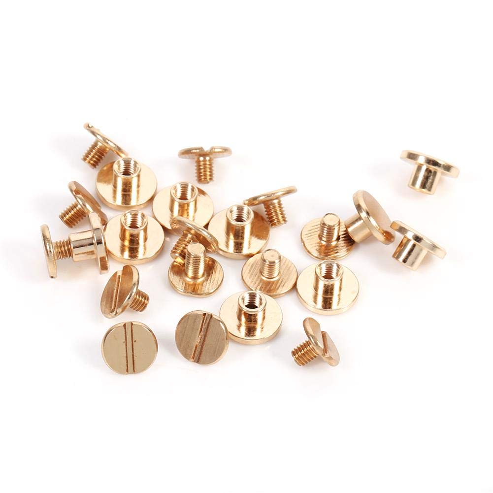 Estink Brass Buttons, 10 Sets 5mm Solid Brass Screwback Cap Rivets for Leathercraft, Belt Strap Bag, Gold
