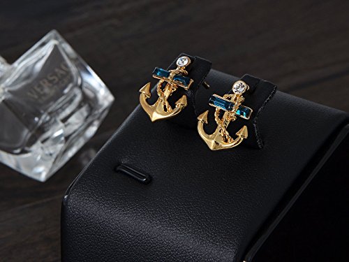 Alilang Golden Tone Blue Crystal Rhinestone Nautical Anchor Stud Earrings