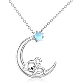 BETHZA Koala Necklace for Women, 925 Sterling Silver Moonstone Star and Crescent Moon Koala Jewelry Gifts Christmas Graduation Birthday for Women Animal Lovers