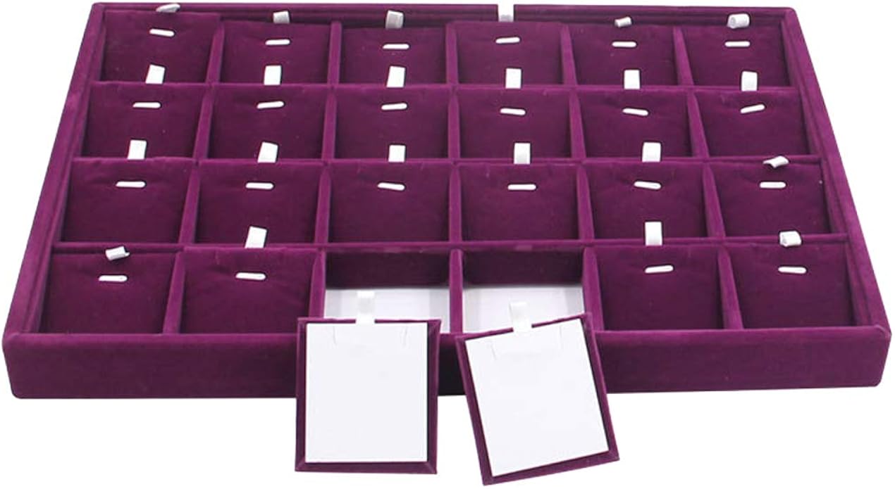 12/24 Sots Insert Card Tray Box Purple Velvet Jewelry Display 35x24x3cm