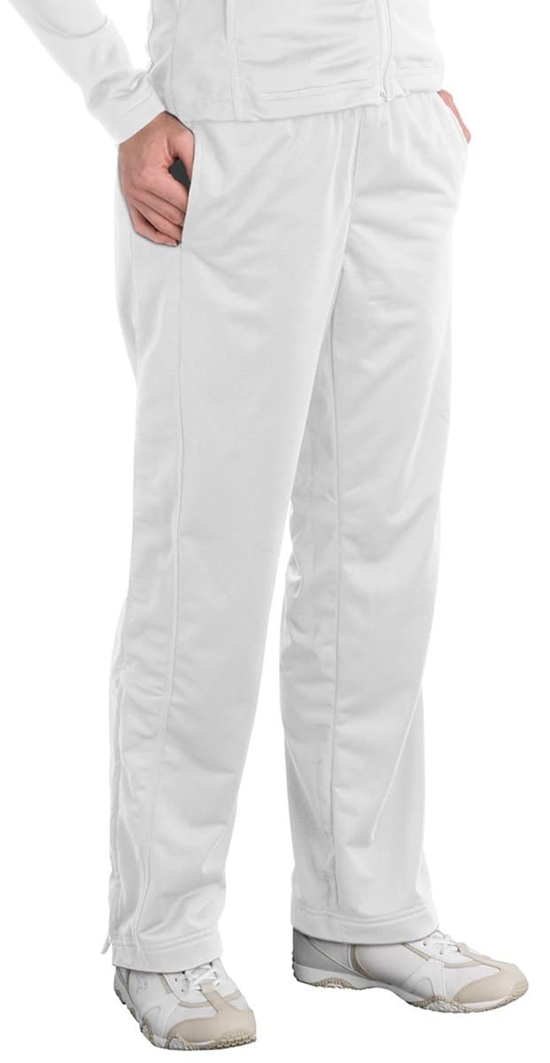 SportTek Ladies Tricot Track Pant, White, Large at Amazon Women’s
