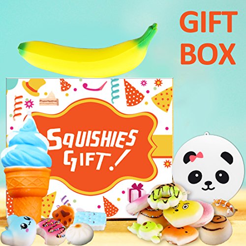 Symfury 30 Pack Squishies Slow Rising 3 Jumbo 9 Medium 18 Mini Toys Easter Egg Stuffers Animal Cake Donut Cat Panda Fruit Ice Cream Food Banana Kids Party Favors Soft Scented for Boys Girls Adults