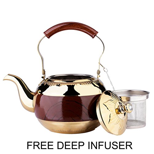 2 Liter Teapot Gold Pot with Infuser for Loose Tea Stainless Steel