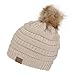 Gravity Threads Cable Knit Faux Fur Pom Pom Beanie Hat