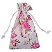 BCP Pack of 20pcs 3.5 X 6 Inch Roses Pattern Double Drawstring Linen Bags Burlap Drawstring Bag/ Gift Bag Pouch for Party / Wedding