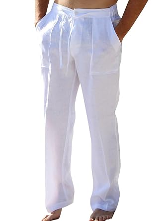 Pxmoda Herren Leinen Casual Leichte Drawstrintg Elastische Taille Sommer Strand Hosen