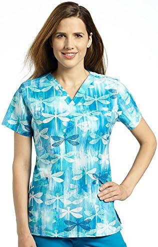 White Cross Women's V-Neck Dragonfly Print Scrub Top XXX-Large Print