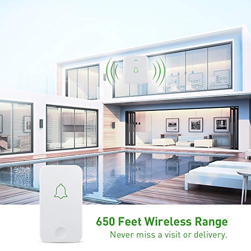 AVANTEK Self-Powered Wireless Doorbell, 1 Battery-Free Button and 1 Plug-in Receiver, IPX7 Waterpoof and Dustproof Door Bell Chime with 52 Melodies, 5 Volume Levels and CD Quality Sound
