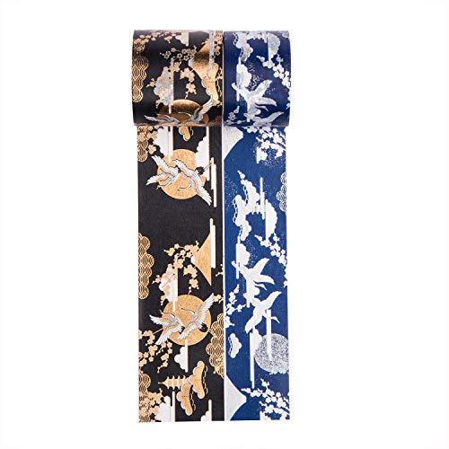 Washi Masking Tape Crane Collection Gold/Silver Foil Print for Arts and DIY Crafts, Scrapbooking, Bullet Journal, Planner, Gift Wrapping, Holiday Decoration (2 Rolls/Unit)