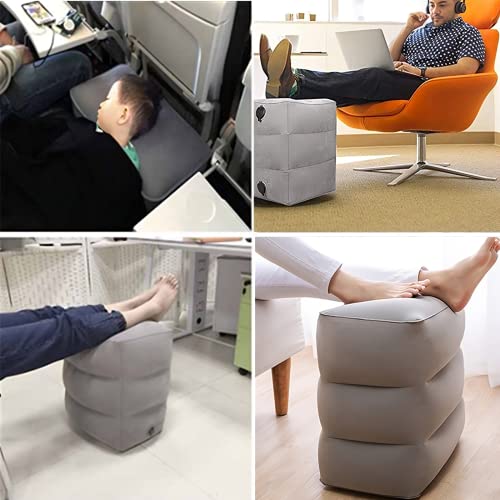 Beauenty Portable Inflatable Travel Foot Rest Pillow,adjustable Three Layers Height Pillow For Airplanes,Cars,Trains,Kids To Sleep On Long Flights，suitable For Office,Home And Any Travel（Grey）