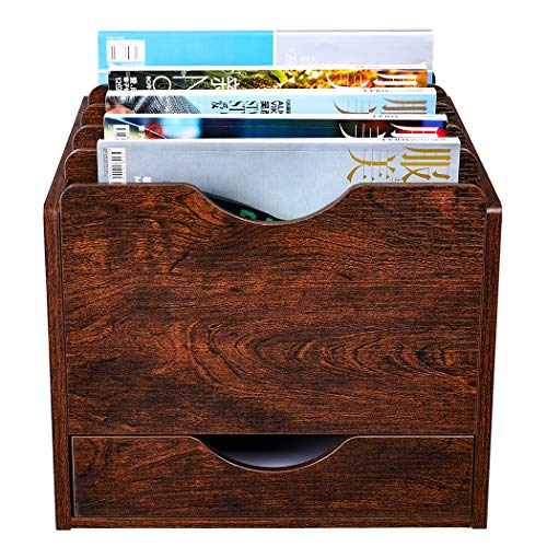 PAG Wood Desktop File Holder Organizer Mail Sorter with Drawer, for