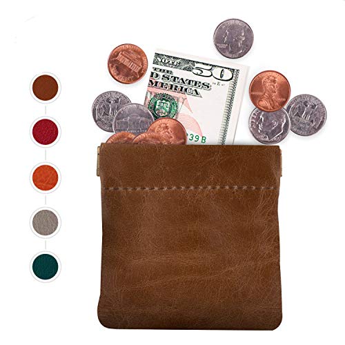 Genuine Leather Squeeze Coin Purse, Pouch Made IN U.S.A. Change Holder For Men/Woman Size 3.5 X 3.5