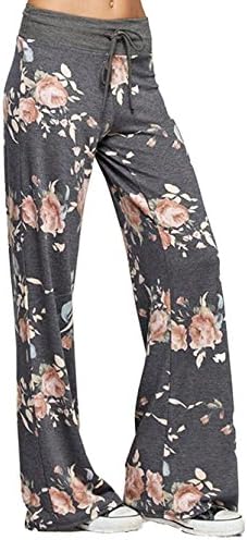 CHUIZI Women's Casual Floral Print Drawstring Wide Leg High Waist Pants